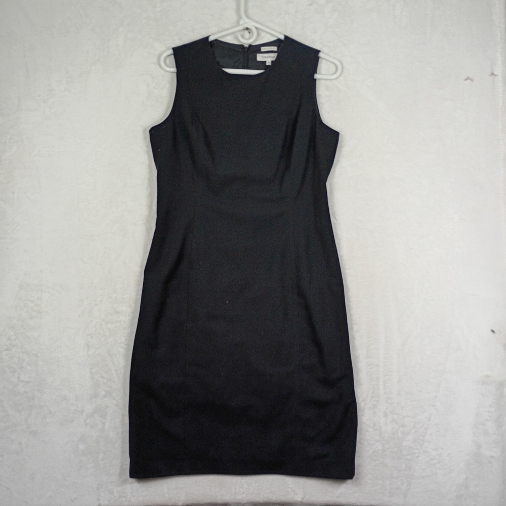 Calvin Klein Dress Womens 8 Black Stretch Sleeveless Sheath Work Wear Work